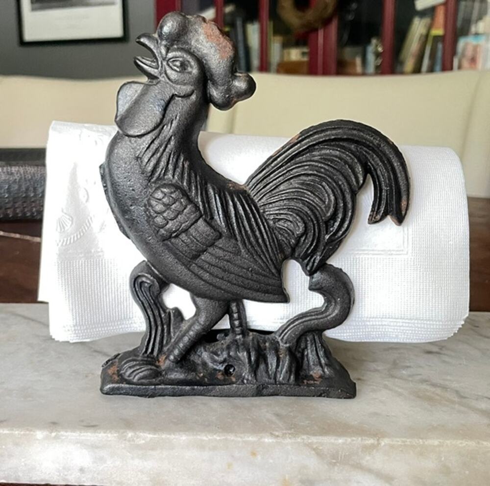 Vintage Cast Iron Rooster Napkin Holder Doorstop Primitive Farmhouse Patina